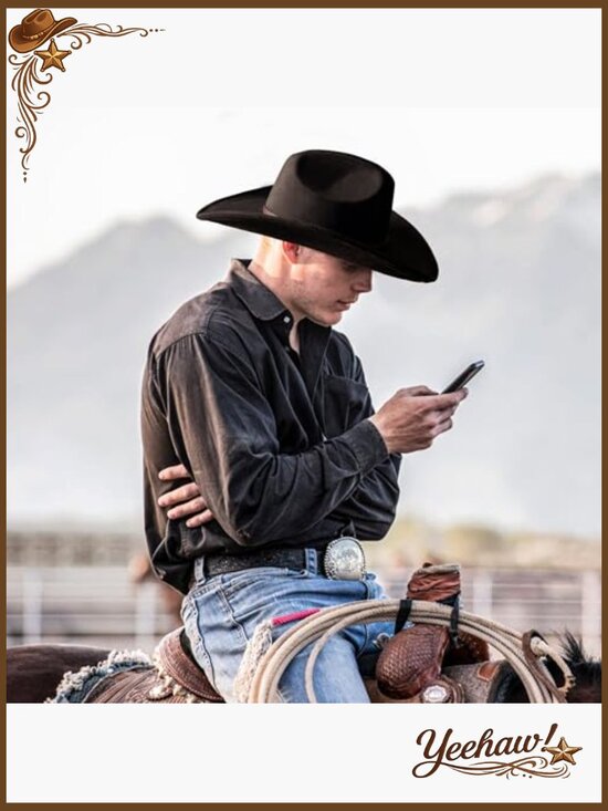 Adjustable Felt Cowboy Hat with Wide Brim for Women and Men